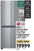 LG 626L Side By Side Frost Free Fridge/Freezer GC-B257JLYL