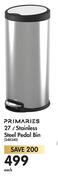 Primaries 27L Stainless Steel Pedal Bin-Each