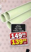 UG PVC Pipe SABS 110mm X 6.0m-Each
