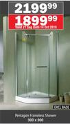 Pentagon Frameless Shower Excluding Base 900 x 900