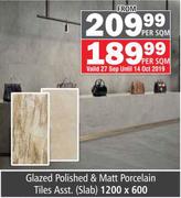 Glaze Polished & Matt Porcelain Tile Asst. (Slab) 1200 x 600-Per Sqm