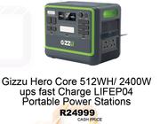 Gizzu Hero Core 512Wh/2400W UPS Fast Charge LifeP04 Portable Power Stations