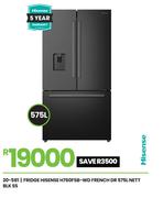 Hisense 575L NETT Blk SxS French Door Fridge H760FSB-WD 20-581