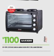 Univa 30L Mini Oven 2 PLT BLK Stove UMK30B 21-576