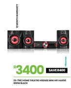 Hisense Mini HiFi Home Theatre 800W Black HA650 23-798