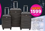 Travelwise 3 Piece Black Travel Set(50cm, 60cm & 70cm)-Per Set