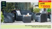 Novara Relax Set (Resin Wicker Look Grey, 2 Armchairs, Sofa & Coffee Table/Storage Unit)