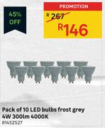 Pack Of 10 LED Bulbs (Frost Grey 4W 300lm 4000K)