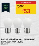 Lexman G45 E27 4.5W 470lm 4000K Pack Of 3 LED Filament