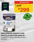 Dulux 5L Paint Interior/Exterior Matt Acrylic PVA (White)