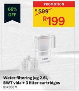 Water Filtering Jug 2.6L, BWT Vida + 3 Filter Cartridges