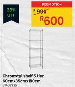 Chromestyle 5 Tier Shelf 60cm x 35cm x 180cm