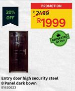 Entry Door High Security Steel 8 Panel Dark Brown