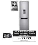 Samsung 303L Metal Graphite Bottom Freezer With Water Dispenser & Cool Pack RB30J3611SA/FA