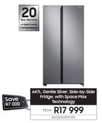Samsung 647L Gentle Silver Side By Side Fridge With Space Max Technology RS62R5011M9/FA