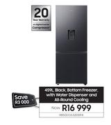 Samsung 459L Black Bottom Freezer With Water Dispenser & All Round Cooling RB50DG632EB1FA