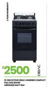 OBAC 4 Burner Compact Full Gas Matt BLK Stove 50 x 50 OB500G/S 21-582