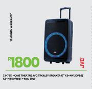 JVC 12" Trolley Speaker Home Theatre BT + Mic 30W XS-N4120PBS/XS-N4110PB