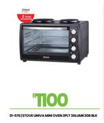 Univa 30Ltr 2 Plate Mini Oven Stove UMK30B BLK 21-576
