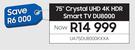 Samsung 75" Crystal UHD 4K HDR Smart TV DU8000 UA75DU8000KXXA