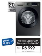 Samsung 7Kg Front Loader With Steam & Eco Bubble WW70T4040CX/FA