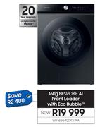 Samsung 16Kg Bespoke Al Front Loader With Eco Bubble WF16B6400KV/FA