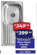 Sink Drop In 90mm Waste 915 x 460 45680