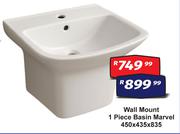 Wall Mount 1 Piece Basin Marvel 450 x 435 x 835