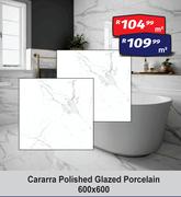 Cararra Polished Glazed Porcelain 600 x 600-Per Sqm