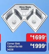 Corner Sink 1360 x 470 x 160 34238