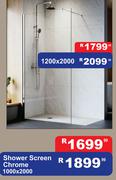Shower Screen Chrome 1000 x 2000