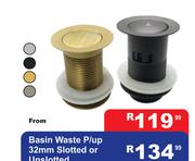 Basin Waste P/Up 32mm Slotted Or Unslotted