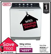    Defy 18Kg White Twin Tub DTT180
