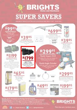 Brights Home & Hardware : Super Savers (17 Oct - 8 Nov 2015), page 1