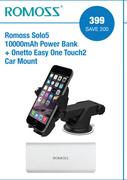 Romoss Solo5 10000 Mah Power Bank + Onetto Easy One Touch 2 Car Mount