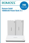 Romoss Solo 6 16000 Mah Power Bank X 3