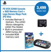 PS Vita E2000 Console + 8GB Memory Card + Lego Heroes Mega Pack 