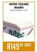Nutec Ceiling Board 4x3.6mmx 1.2m-Each