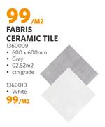 Fabris Ceramic Grey Tile 600 x 600mm-Per Sqm