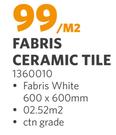 Fabris White Ceramic Tile-600 x 600mm Per Sqm