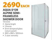 Aqua D'or Alpine Semi Frameless Shower Door 1157200-Each
