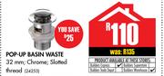Pop Up Slotted Basin Waste 32mm In Chrome