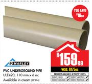 PVC Underground Pipe ULE420 110mm x 6m In Cream-Each