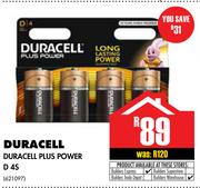 Duracell Plus Power D 4's Pack