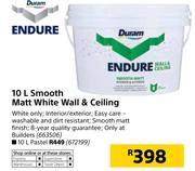 Duram Endure Smooth Matt White Wall & Ceiling (Pastel)-10Ltr