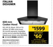 1Italian Designer 600mm Cooker Hood IDC660B