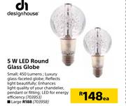 Design House 5W LED Round Glass Globe (Small)-Each