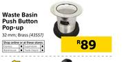 Waste Basin Push Button Pop Up Brass 32mm