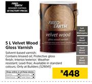 Fired Earth Velvet Wood Gloss Varnish-5Ltr