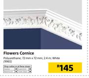 Flowers Cornice Polyurethane 72mm x 72mm 2.4m White